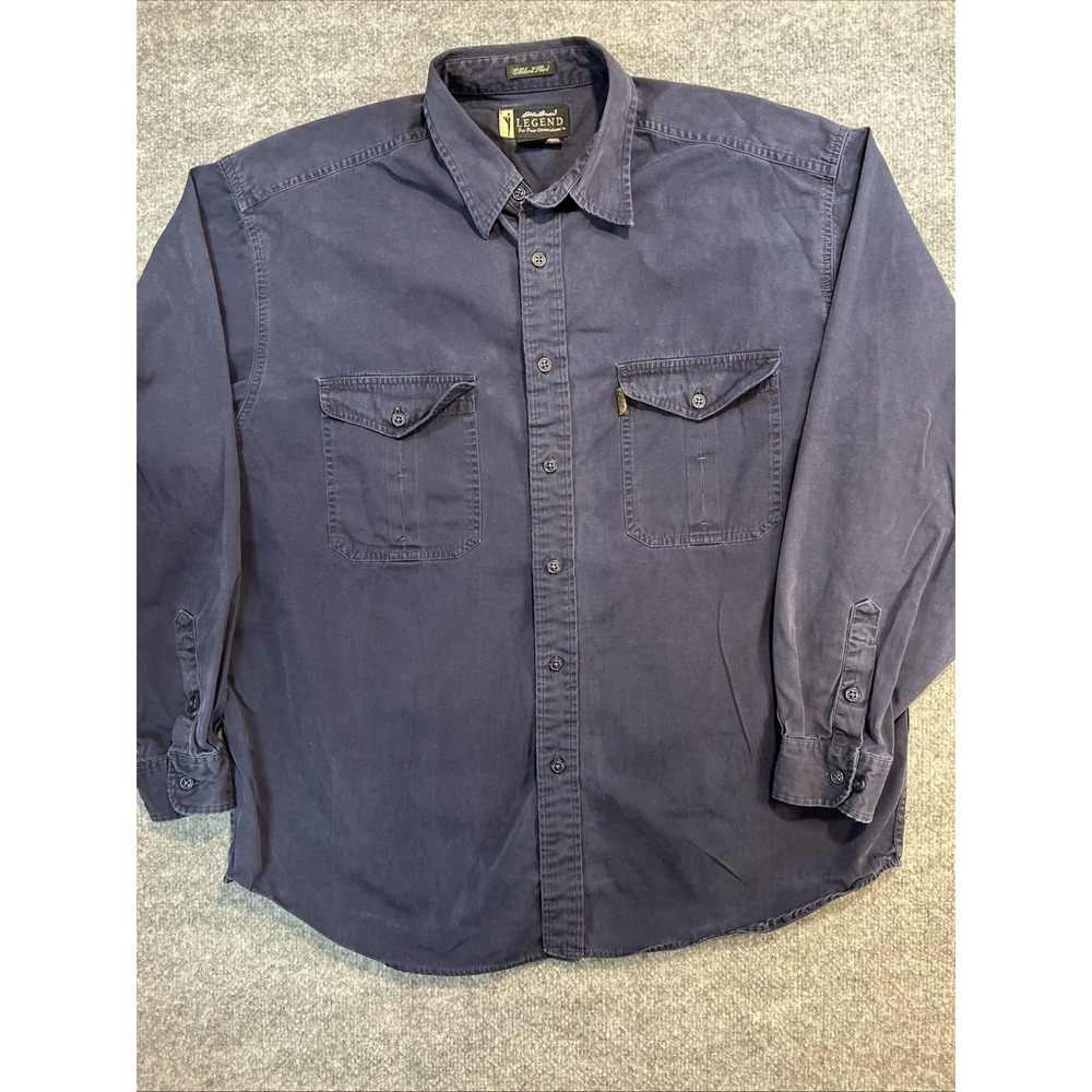 VTG 90s Eddie Bauer Legend "Elkhorn" Twill Field Shirt Navy Blue Mens L Heavy